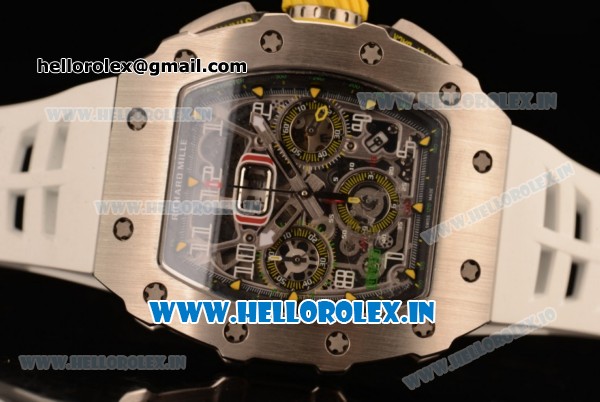 Richard Mille RM11-03 Swiss Valjoux 7750 Automatic Steel Case Skeleton Dial With Arabic Numeral Markers White Rubber Strap(KV) - Click Image to Close